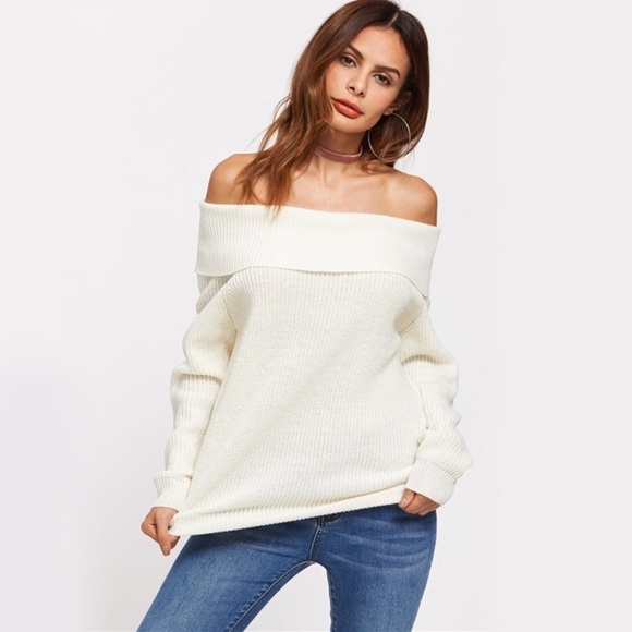 Chunky Knit Cowl Neck Slouchy Off Shoulder Sweater - Picture 8 of 8